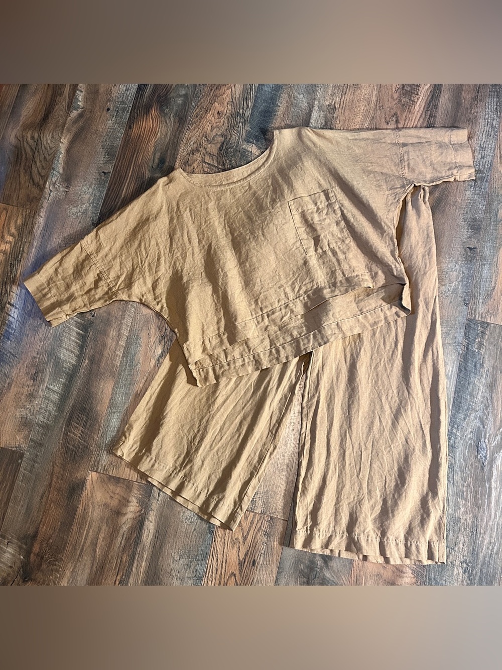 ~*~ Len OK Linen Set with Boxy Top & Cropped Palazzo Pants M ~*~